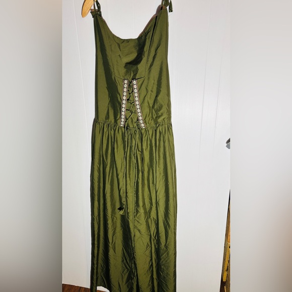 Dresses & Skirts - Olive Green Lace-Up Midi/wrap Dress | Boho Cottagecore Tie Strap Dress